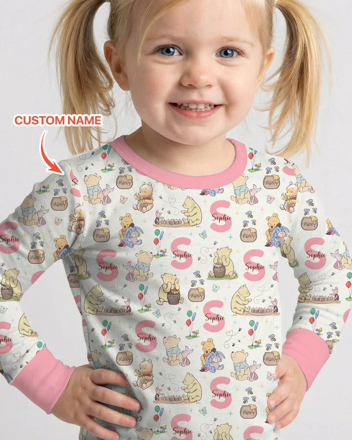 Honey Bear Monogram Bamboo Two Piece Long Sleeve Pajama Set