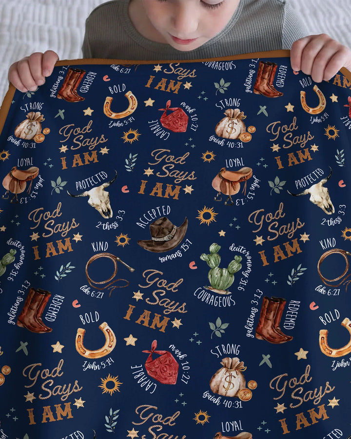God Says I Am Western Faith Bamboo Blanket