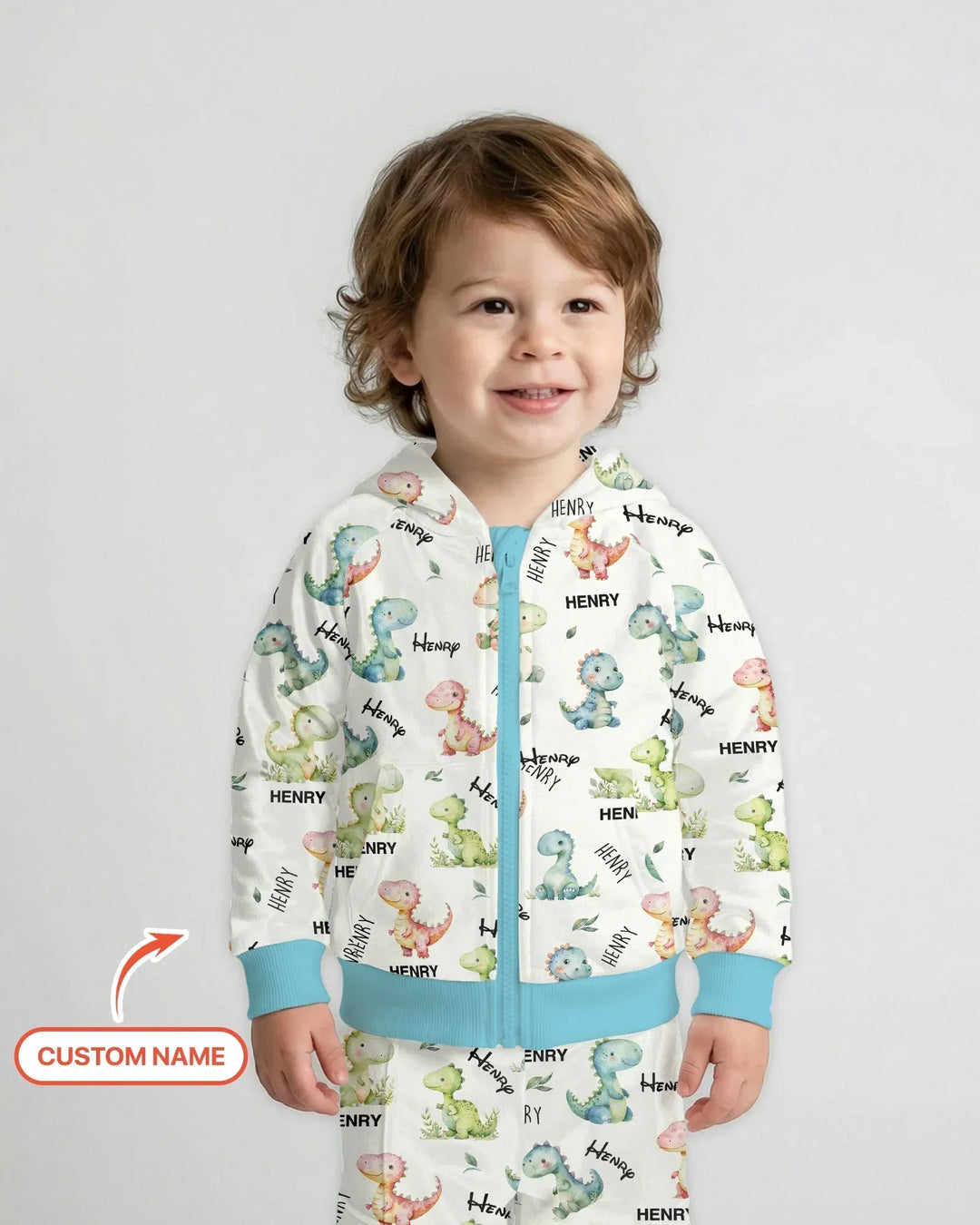 Dinosaur Custom Name Bamboo Zip Hoodie