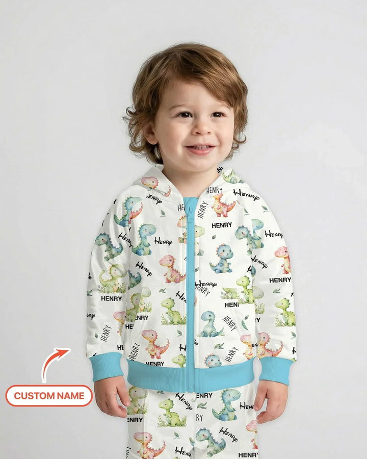 Dinosaur Custom Name Bamboo Zip Hoodie