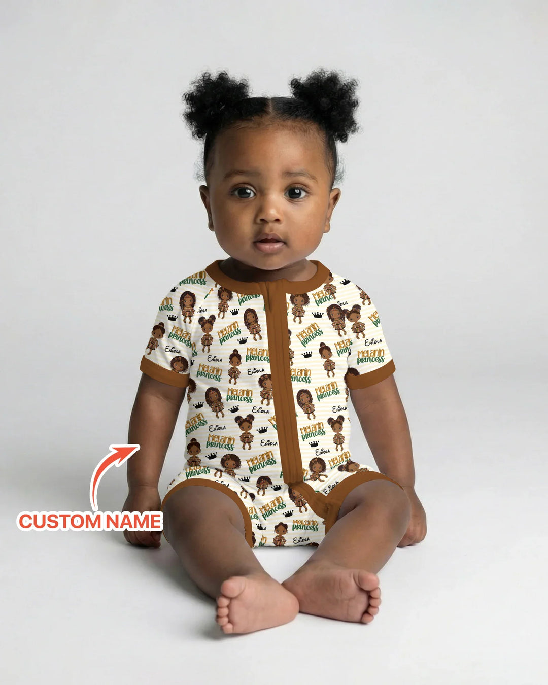 Custom Name Melanin Princess Bamboo Shorty Zippy