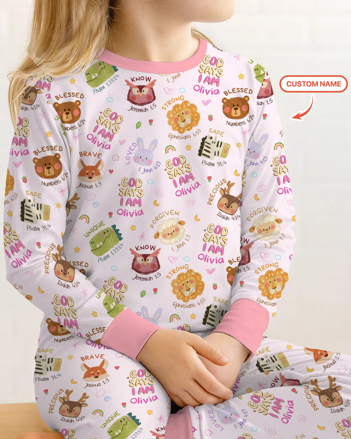 God Says I Am — Little Flock Custom Name Two Piece Long Sleeve Pajama Set