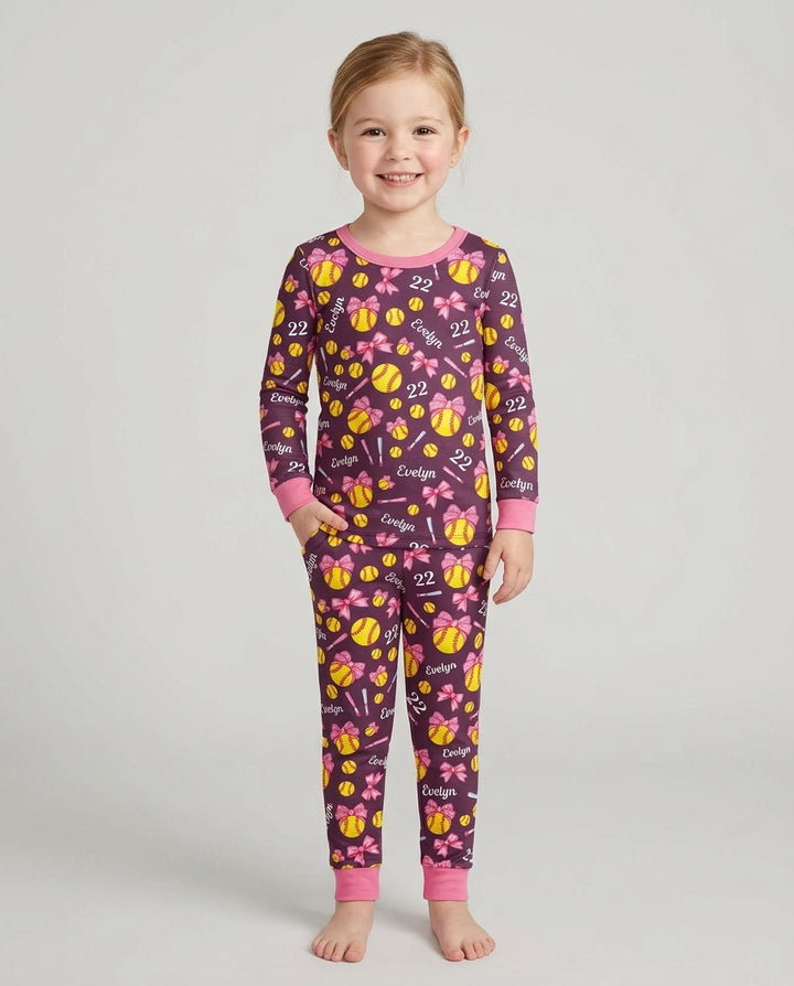 Little Softball Star Bamboo Two Piece Long Sleeve Pajama Set