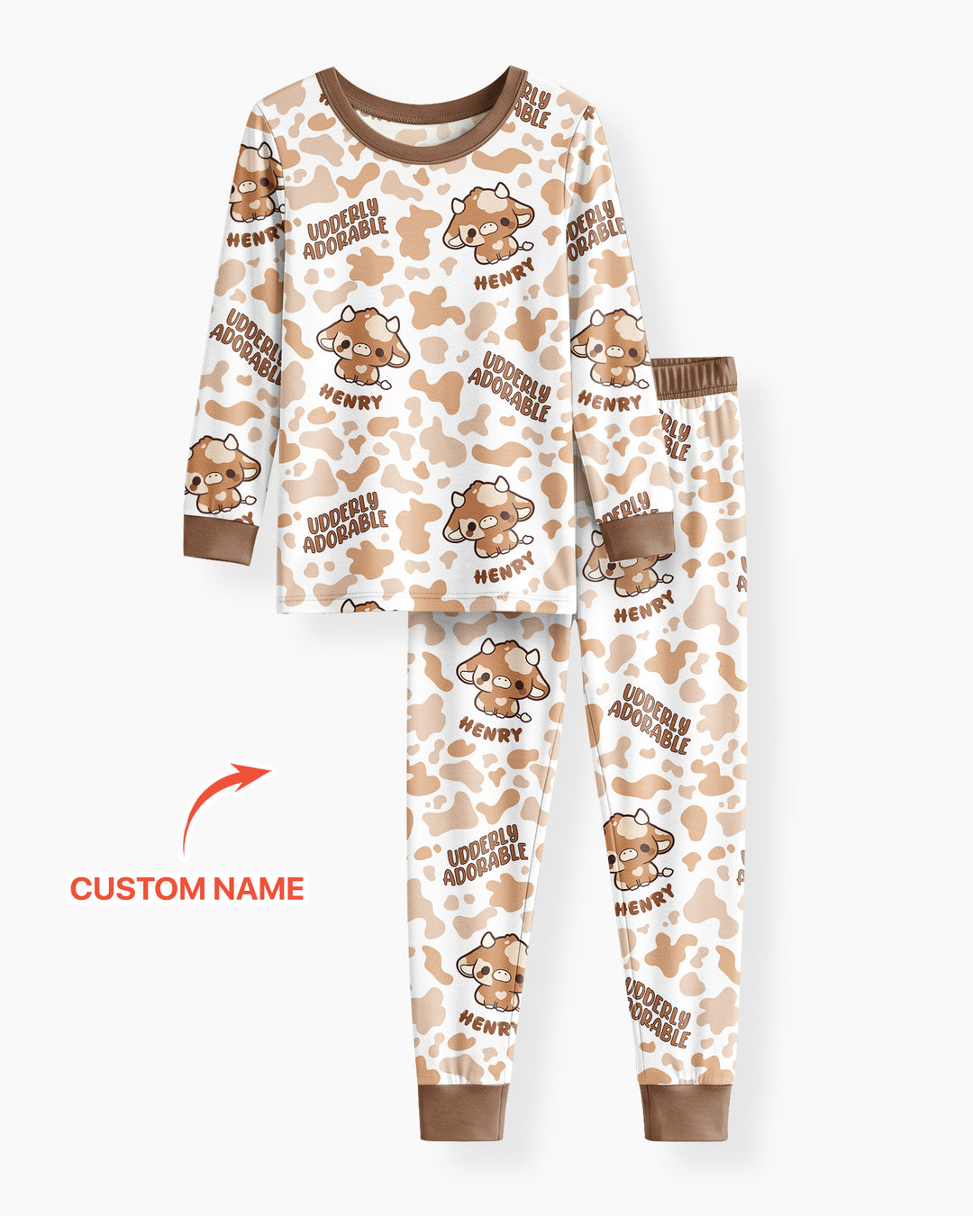 Udderly Adorable Custom Name Bamboo Two Piece Long Sleeve Pajama Set