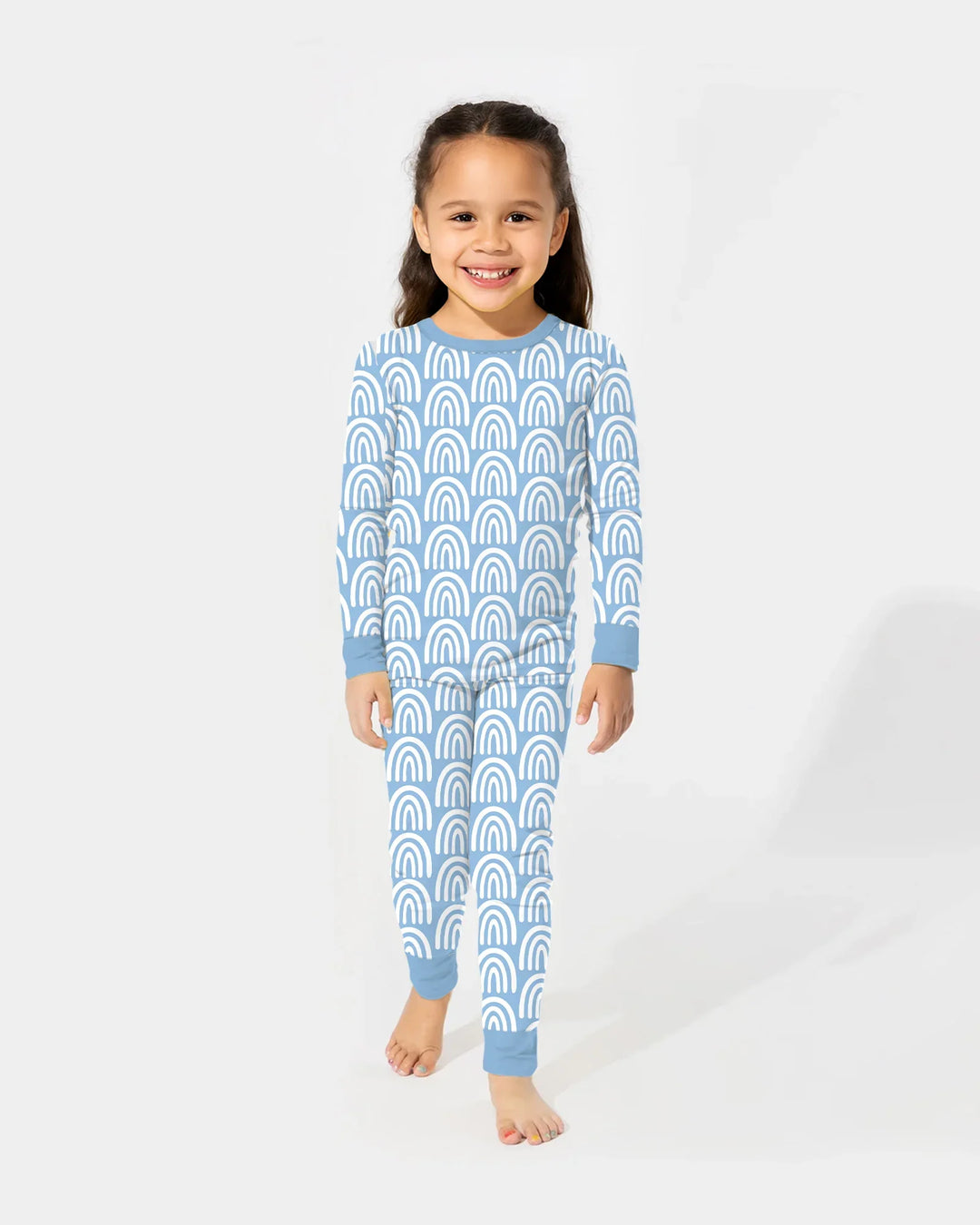 Sky Blue Rainbows Bamboo Two Piece Long Sleeve Pajama Set
