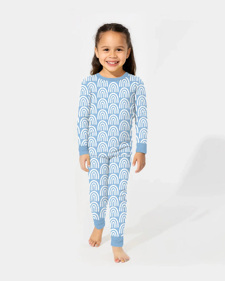 Sky Blue Rainbows Bamboo Two Piece Long Sleeve Pajama Set