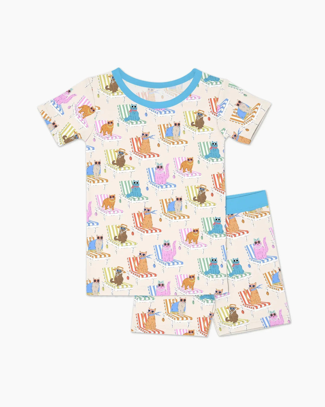 Meow Sunbathing Mommy & Me Matching Bamboo Two Piece Short Sleeve Shorts Pajama Set