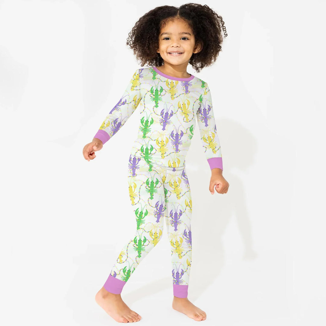Mardi Gras Crawfish Family Matching Bamboo Two Piece Long Sleeve Pajama Set