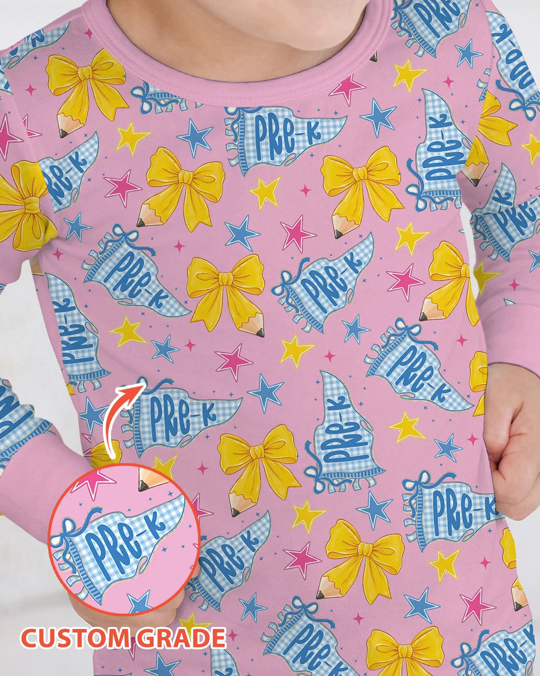 Pencil Bow Back To School Bamboo Two Piece Long Sleeve Pajama Set