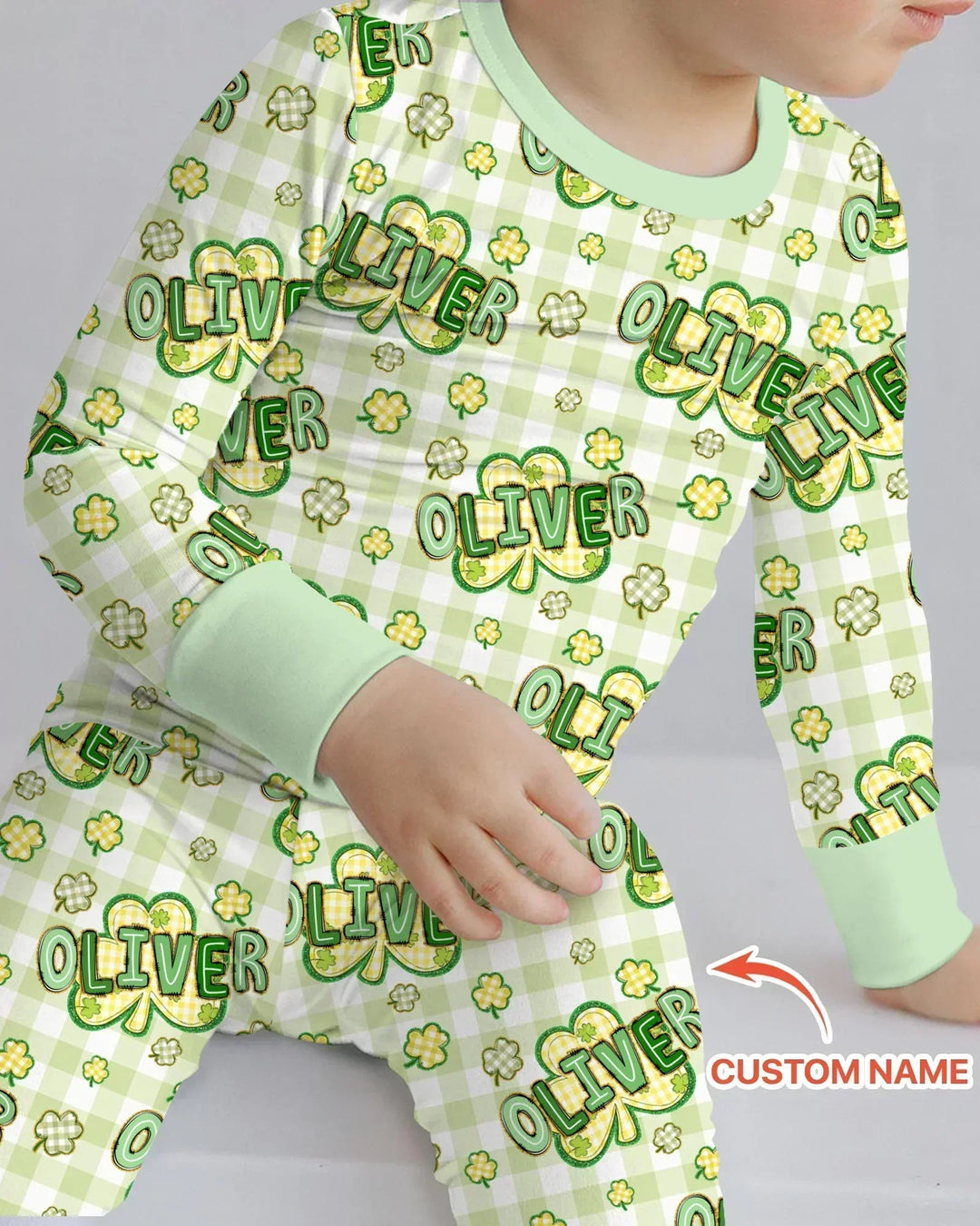 Lucky Shamrock Custom Name Bamboo Two Piece Long Sleeve Pajama Set