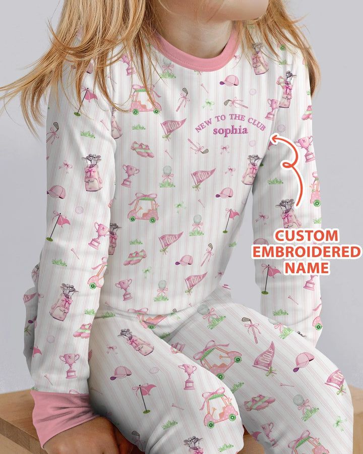 Personalized Embroidered Golf Baby Girl Bamboo Two Piece Long Sleeve Pajama Set