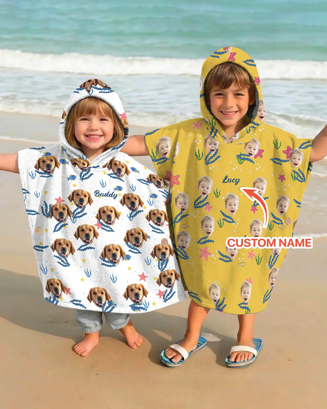 Custom Photo We All Need Vitamin Sea Bamboo Swim Poncho