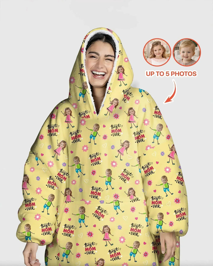 Custom Photo "Best Mom Ever" Doodle Bamboo Blanket Hoodie