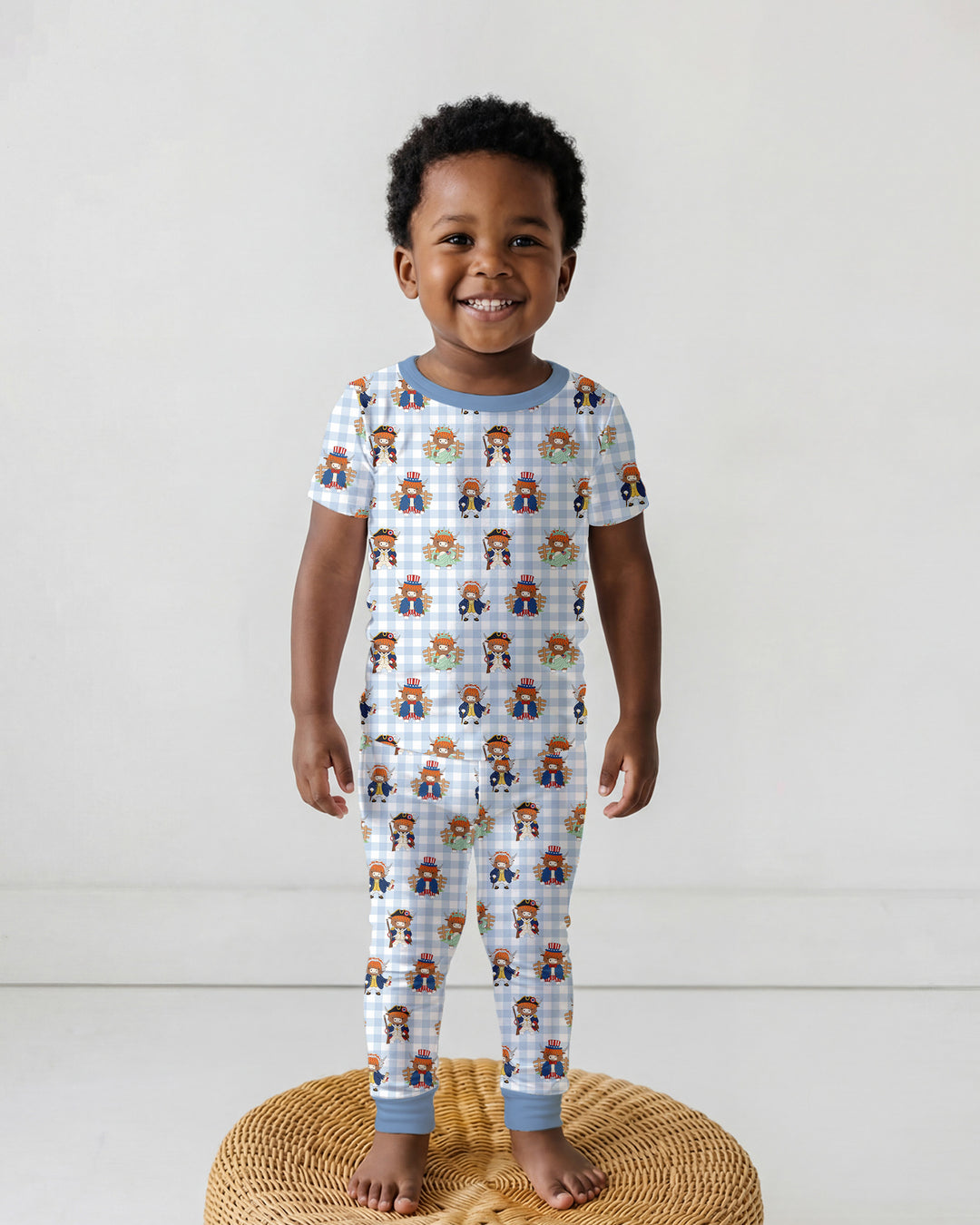Patriotic 4th of July Highland Cow Bamboo Two Piece Short Sleeve Pajama Set