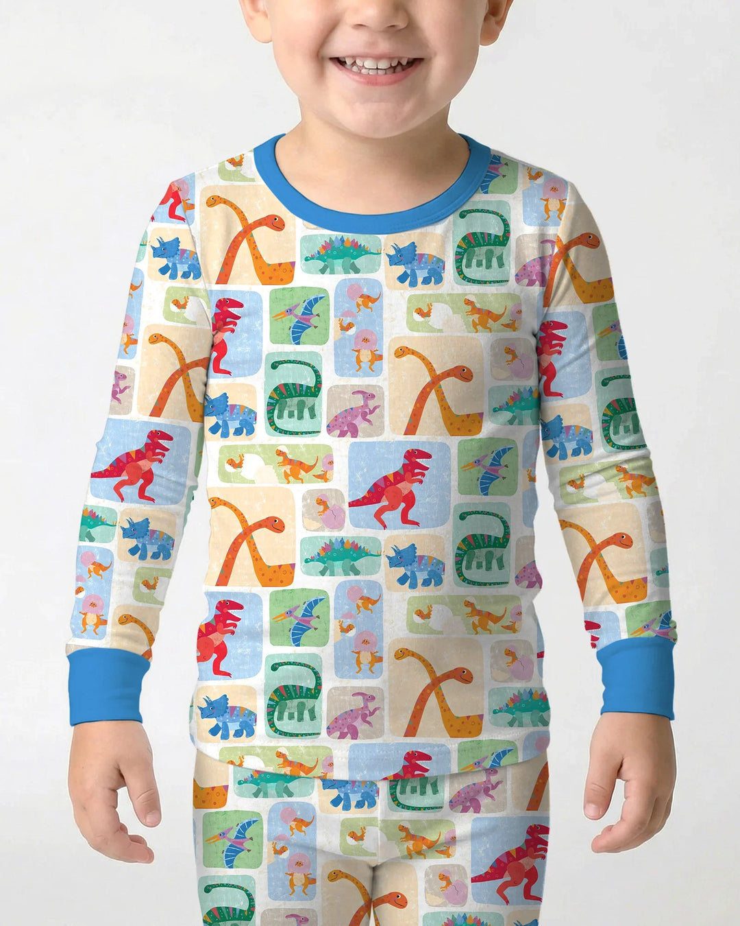 Rainbow Dino Friends Family Matching Bamboo Two Piece Long Sleeve Pajama Set