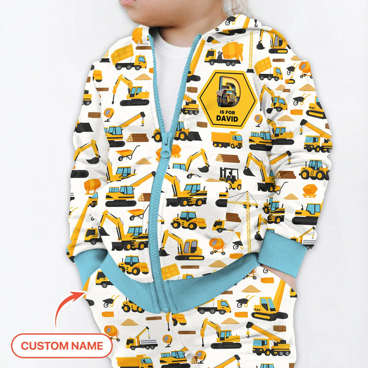 Custom Name Construction Initials Bamboo Zip Hoodie