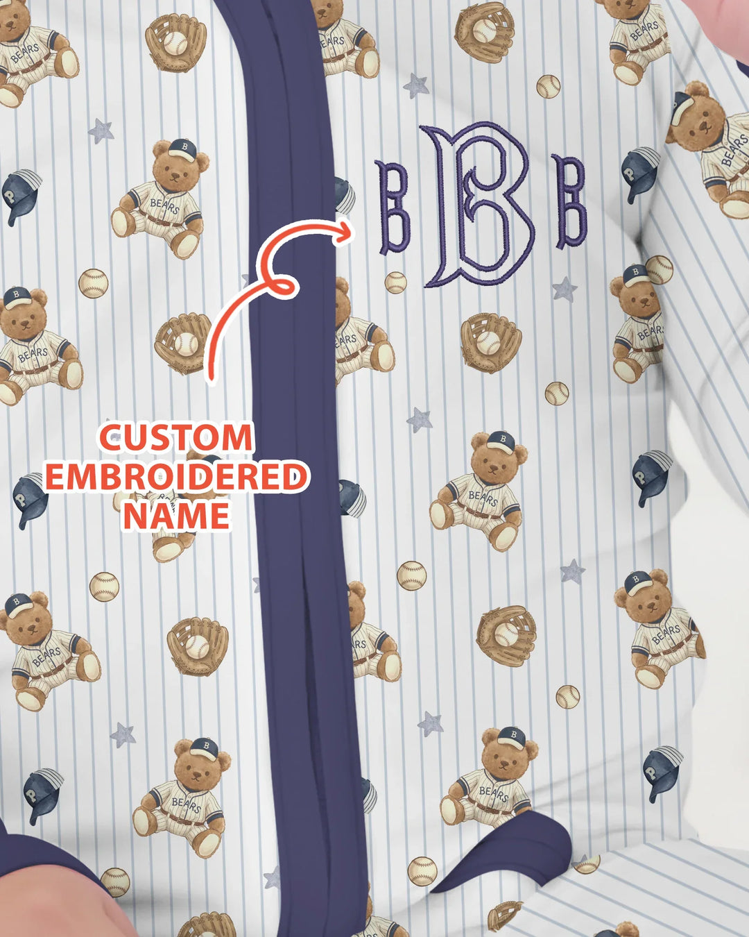 Personalized Embroidered Teddy Bear Baseball Baby Bamboo Convertible Zippy
