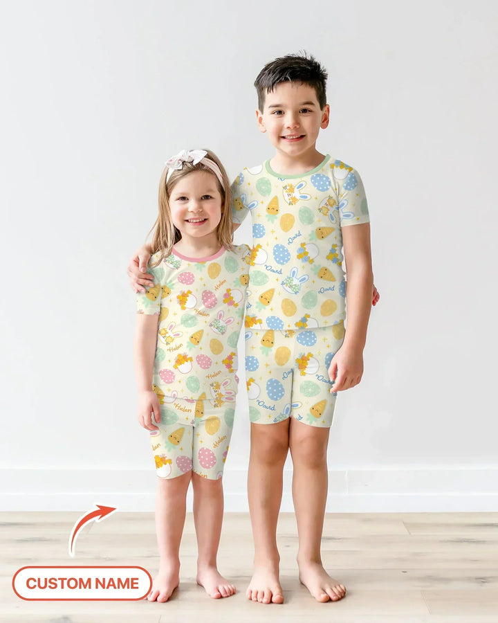 Retro Easter Bamboo Two Piece Short Sleeve Shorts Pajama Set