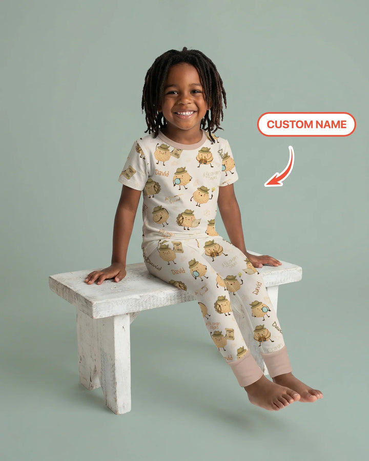 Custom Name Passover Afikoman Bamboo Two Piece Short Sleeve Pajama Set
