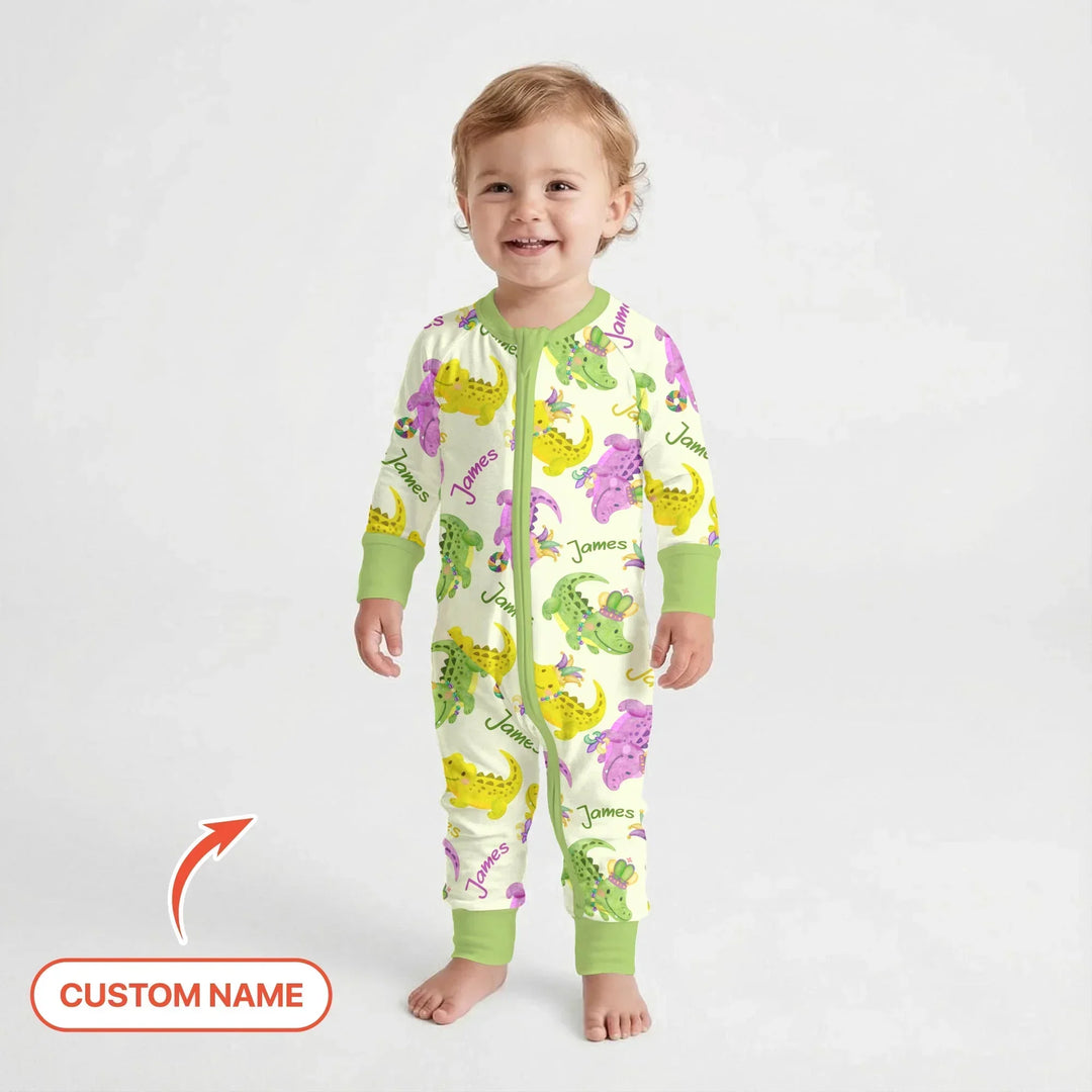 Custom Name Mardi Gras Alligator Bamboo Convertible Zippy
