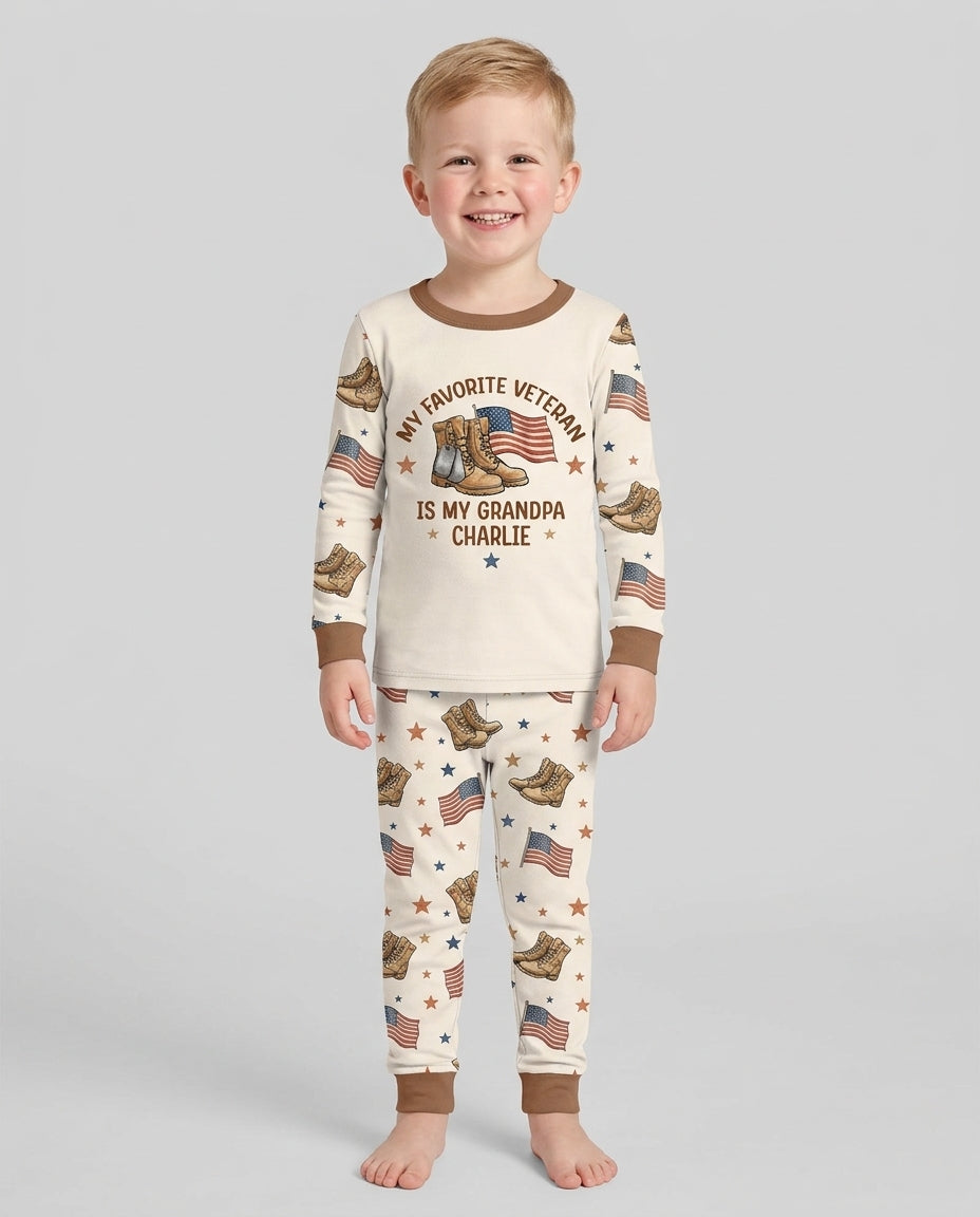 My Favorite Veteran Is My Grandpa Bamboo Two Piece Long Sleeve Pajama Set