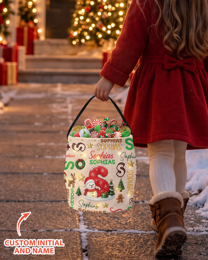 Personalized Christmas Initial Name Led Light Bucket Bag