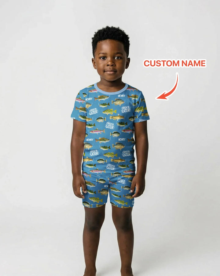 Catch Ya Later Matching Daddy & Me Bamboo Two Piece Short Sleeve Shorts Pajama Set