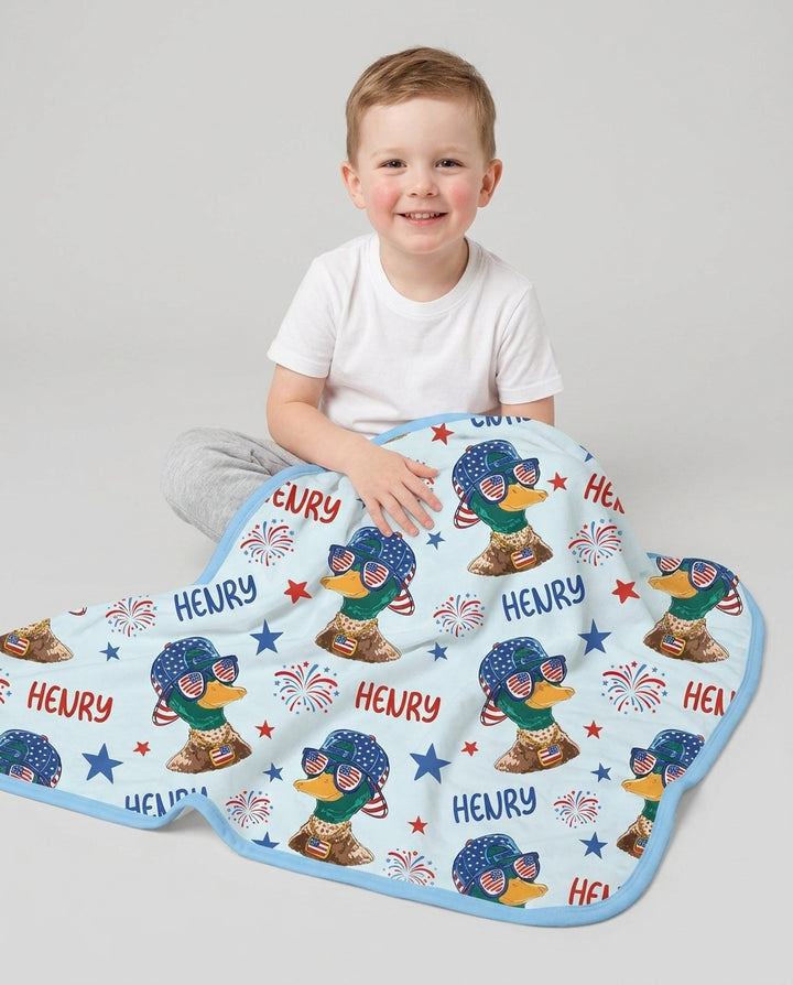Custom Name Patriotic Mallard Duck Bamboo Blanket
