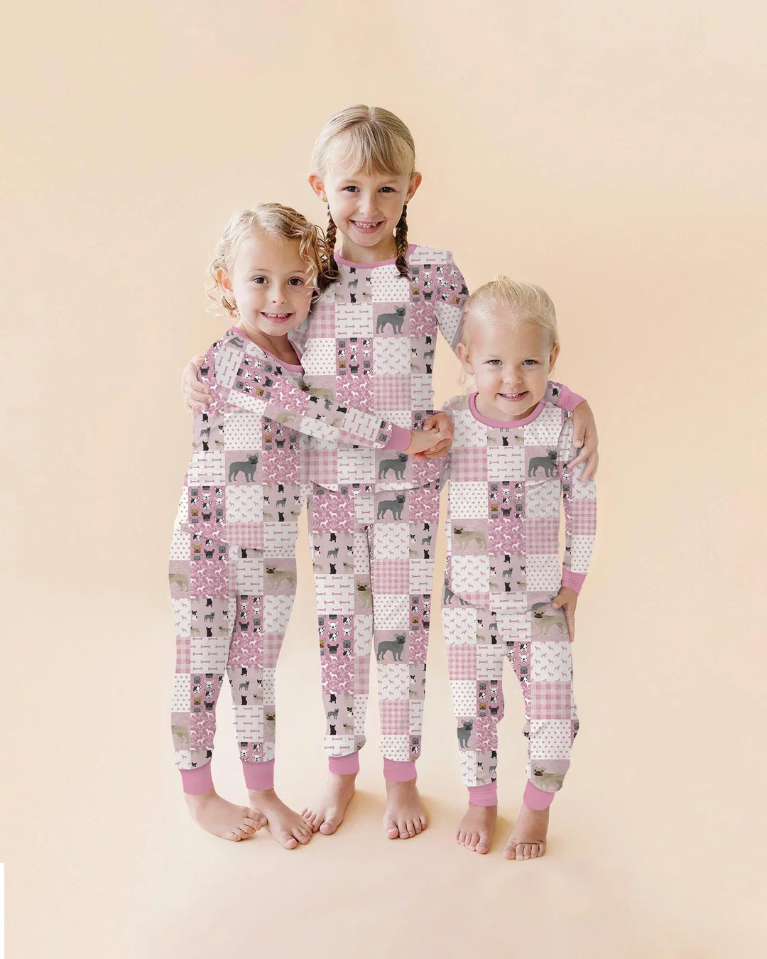 Frenchies Patchwork Family Matching Bamboo Two Piece Long Sleeve Pajama Set