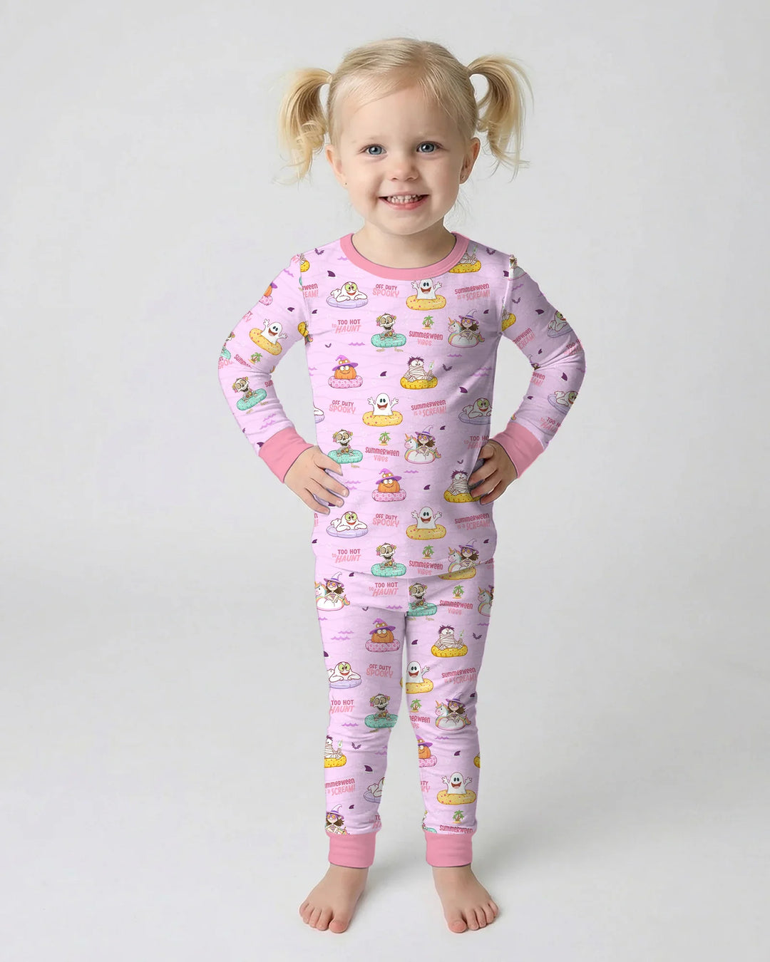 Summerween Cartoon Bamboo Two Piece Long Sleeve Pajama Set