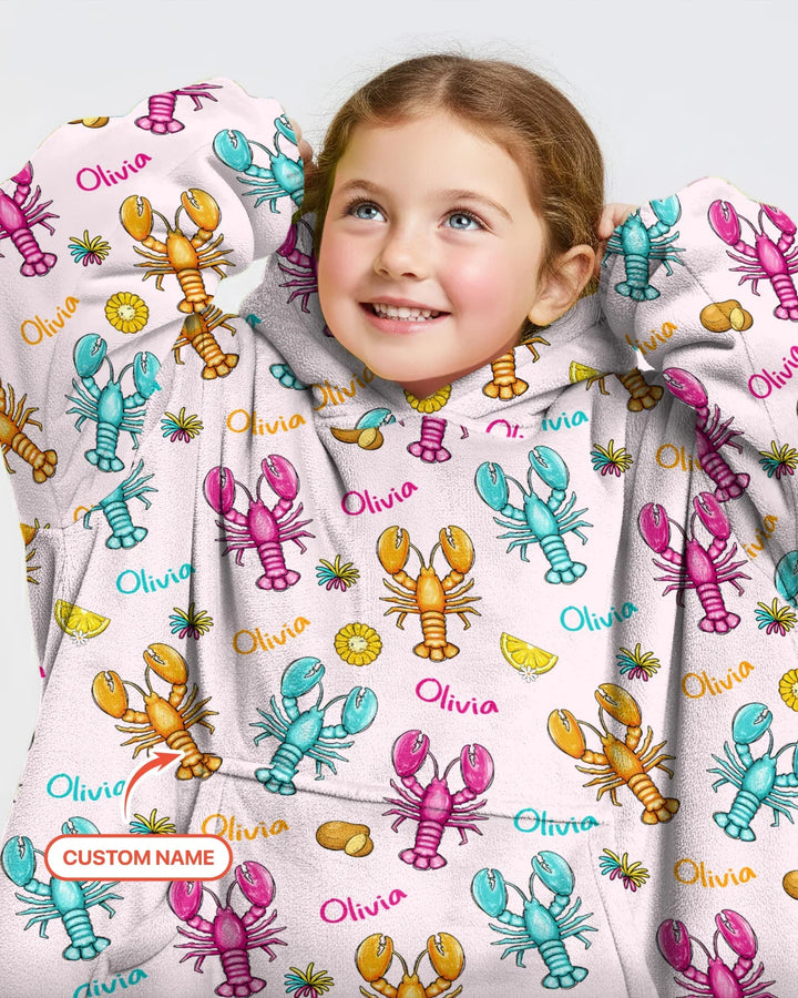 Custom Name Crawfish Crew Bamboo Wearable Hooded Blanket