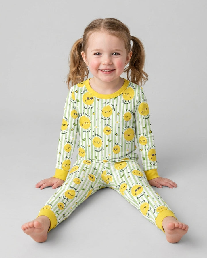 Easy Peasy Lemon Squeezy Custom Name Bamboo Two Piece Long Sleeve Pajama Set