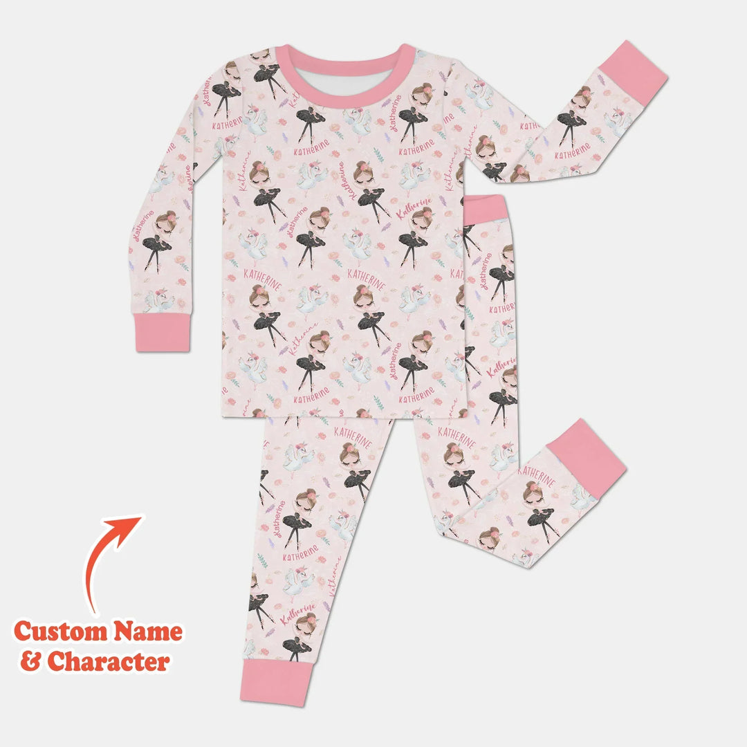 Custom Name Ballerina Doll Bamboo Two Piece Long Sleeve Pajama Set