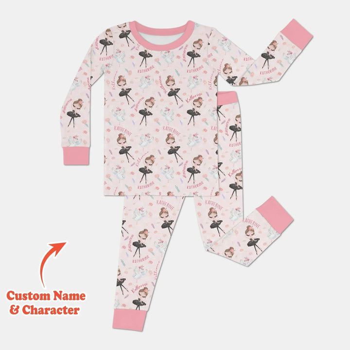 Custom Name Ballerina Doll Bamboo Two Piece Long Sleeve Pajama Set