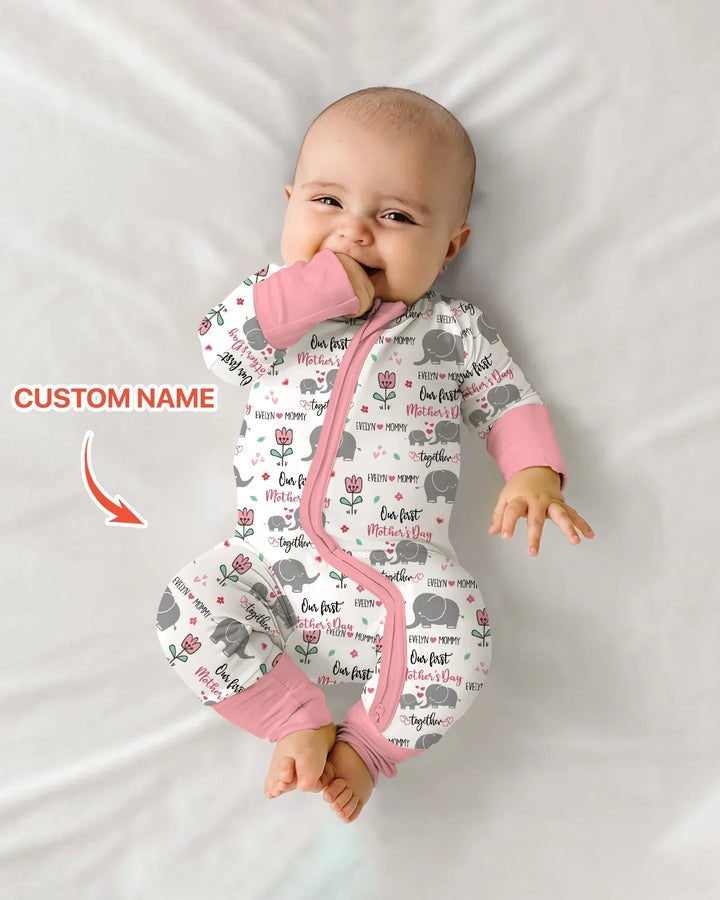Custom Name Elephant Our First Mother's Day Bamboo Convertible Zippy