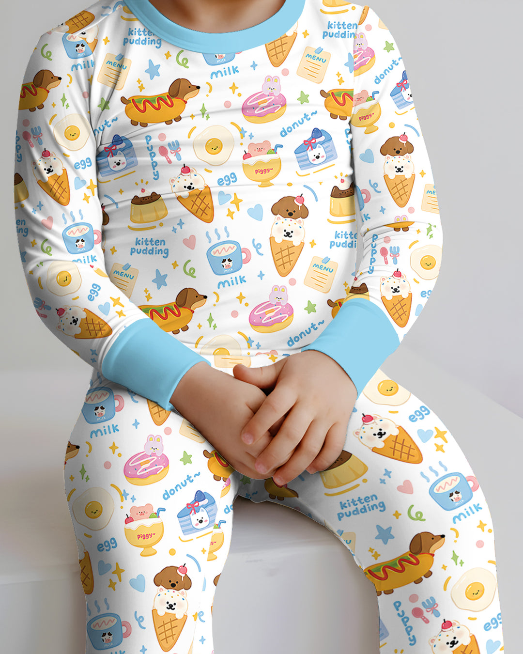 Cute Snack And Puppy Bamboo Two Piece Long Sleeve Pajama Set
