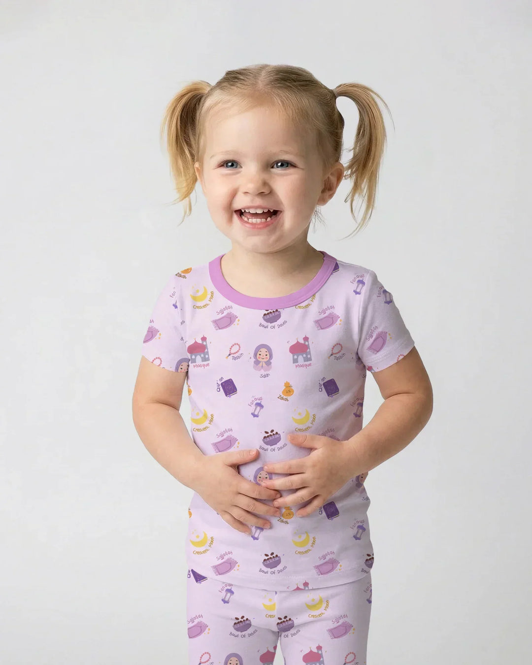 Cute Ramadhan Mubarak Bamboo Two Piece Short Sleeve Pajama Set