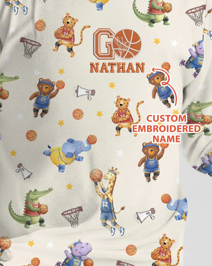 Custom Name Embroidered Wild Hoops Showdown Bamboo Two Piece Long Sleeve Pajama Set