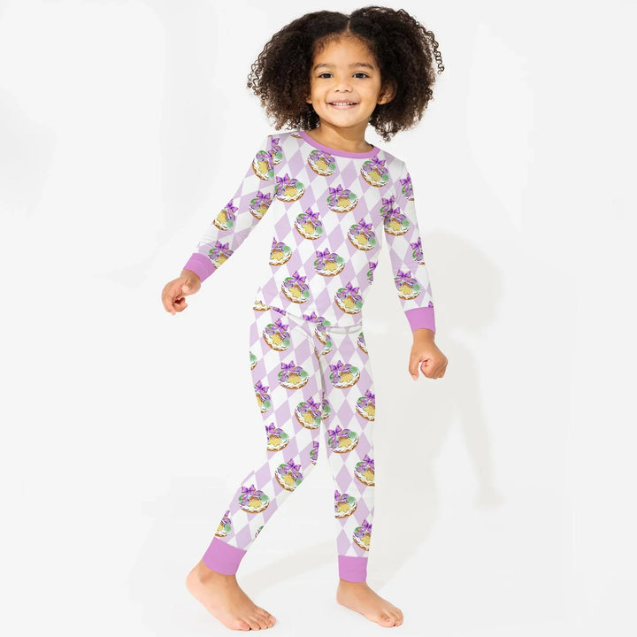 Mardi Gras Donut Bamboo Two Piece Long Sleeve Pajama Set