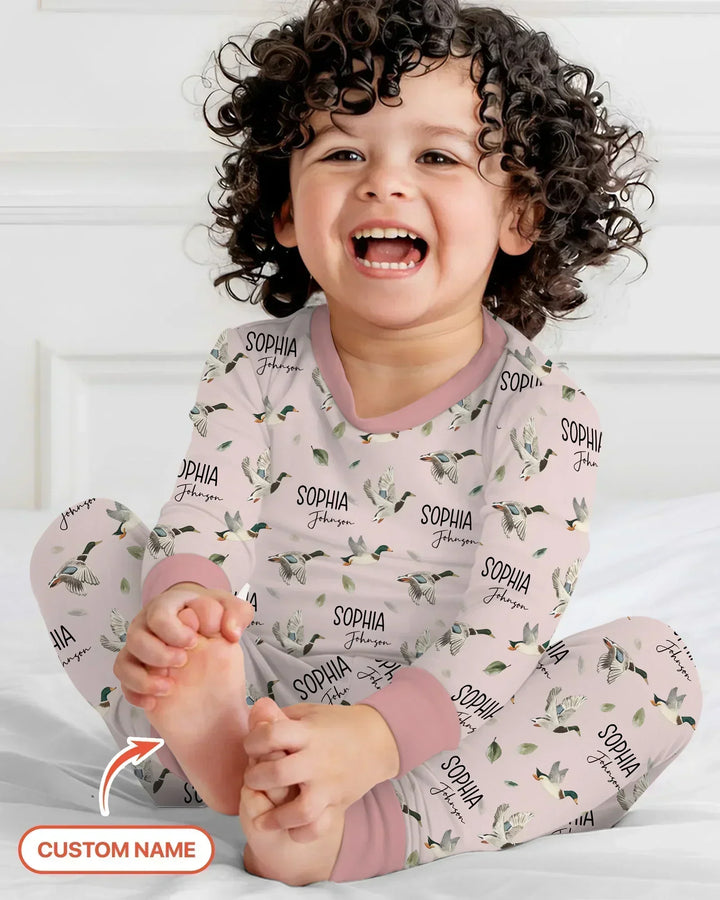 Custom Name Mallard Duck Bamboo Two Piece Long Sleeve Pajama Set