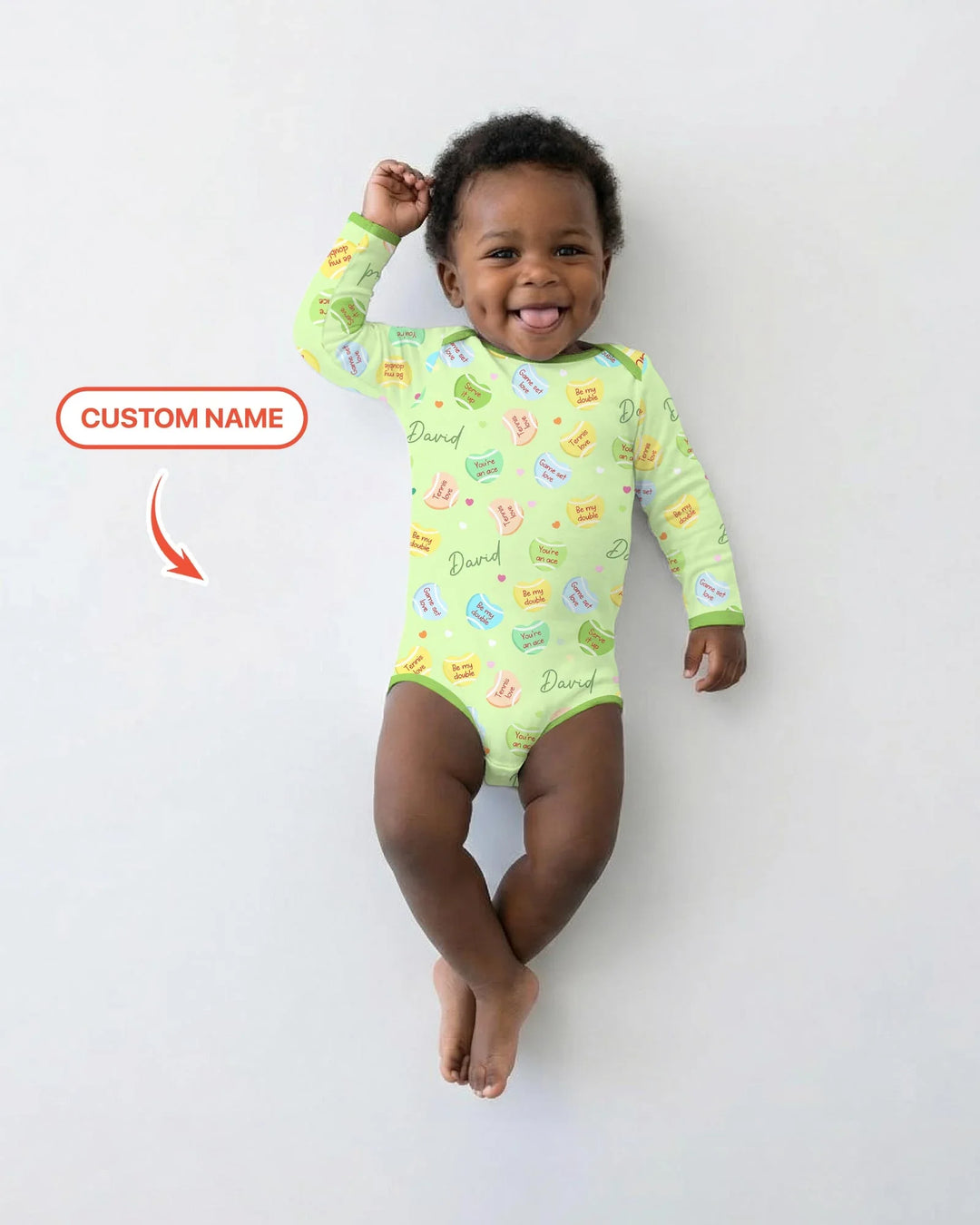 Custom Name Tennis Candy Hearts Bamboo Bodysuit