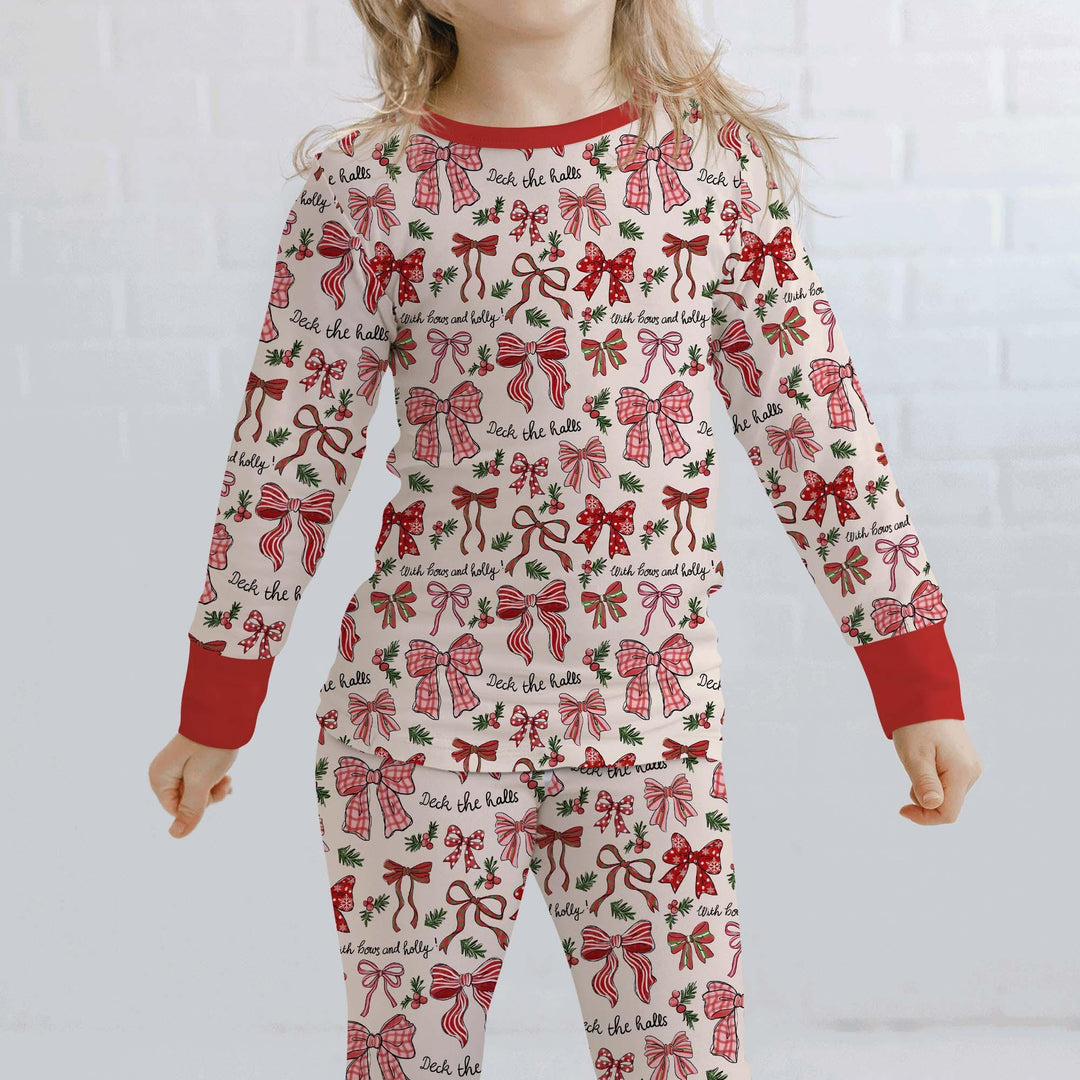 Coquette Christmas Bows Bamboo Two Piece Long Sleeve Pajama Set
