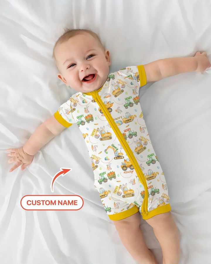Easter Construction Vehicles Custom Name Bamboo Shorty Zippy