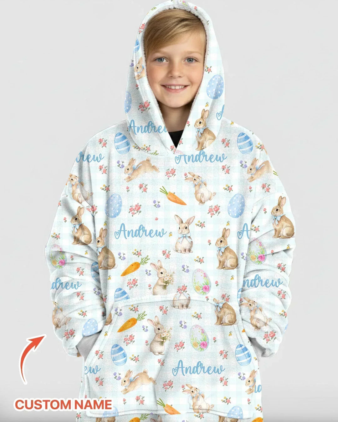 Custom Name Bunny Garden Bamboo Blanket Hoodie