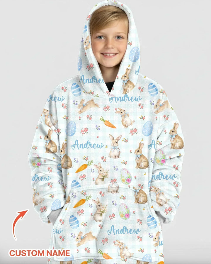 Custom Name Bunny Garden Bamboo Blanket Hoodie