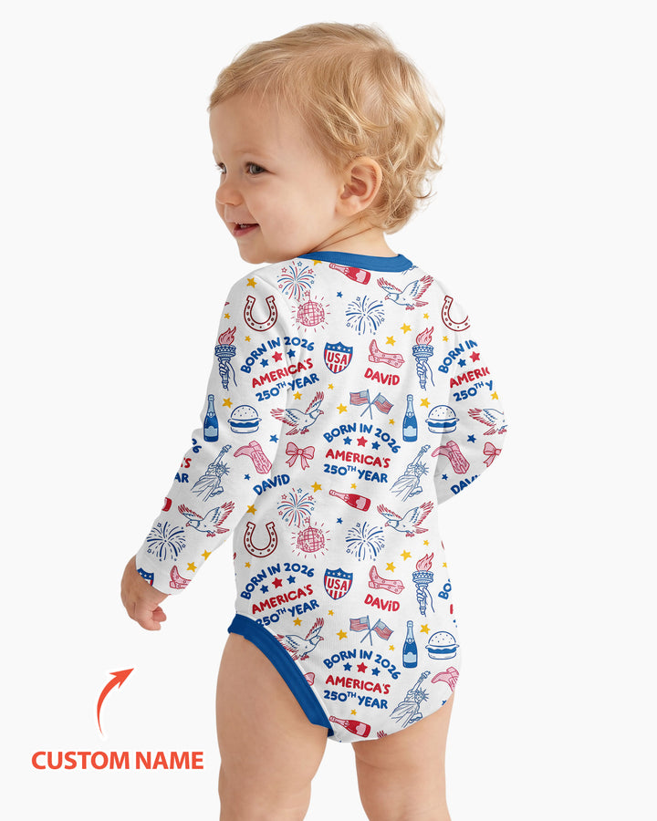 Born in 2026 America’s 250th Year Custom Name Bamboo Bodysuit