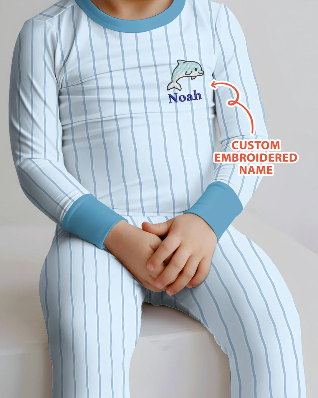 Custom Embroidered Name Marine Life Bamboo Two Piece Long Sleeve Pajama Set