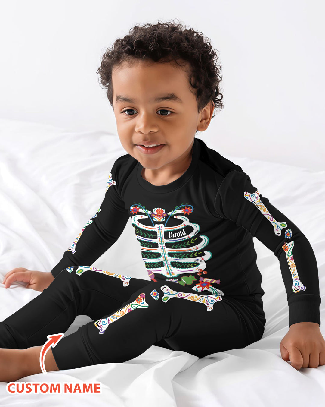 Custom Mexican Halloween Floral Skeleton Bamboo Two Piece Long Sleeve Pajama Set