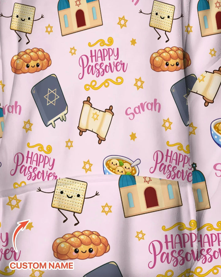 Custom name "Pesach Sameach" Bamboo Blanket Hoodie