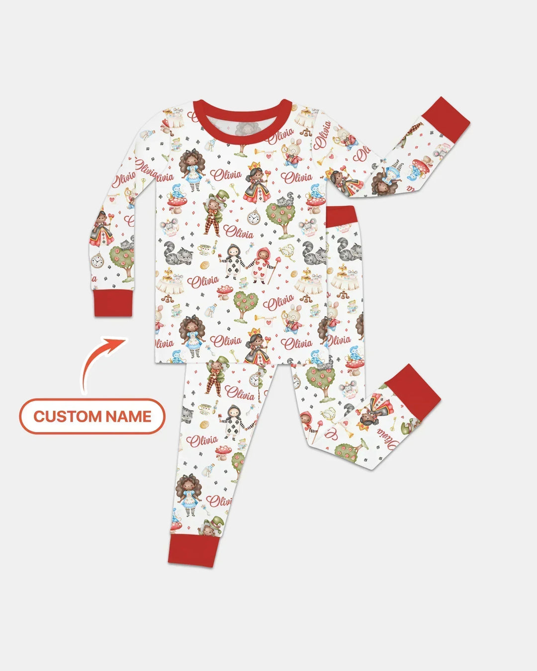 Whimsical Wonderland Tea Party Custom Name Bamboo Two Piece Long Sleeve Pajama Set